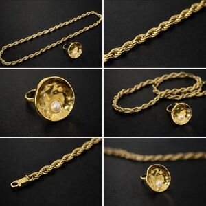 ✨Nucery sculptural /pearl ring w/gold plated rope chain ✨